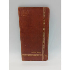 Vintage Detroit Times Faux Leather Wallet Pocket Holder Brown Retro MCM